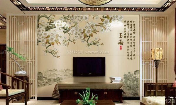 中式风格瓷砖电视背景墙