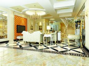 欧式风格客厅地面瓷砖拼花设计效果图