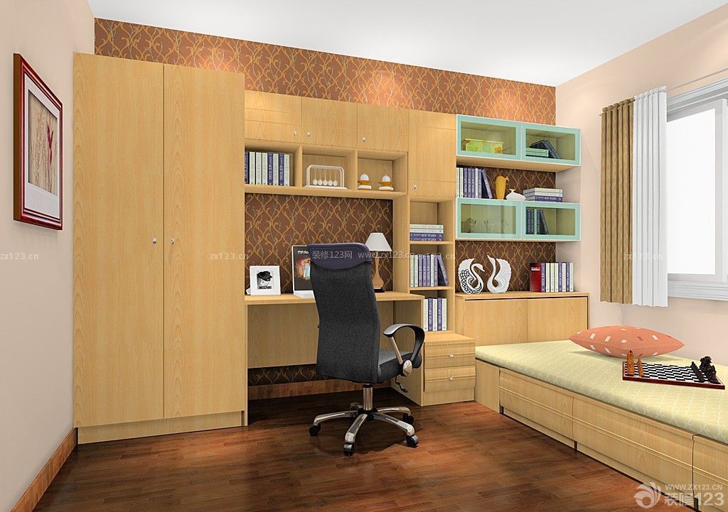 现代风格70平米房子室内写字台书柜组合设计图片