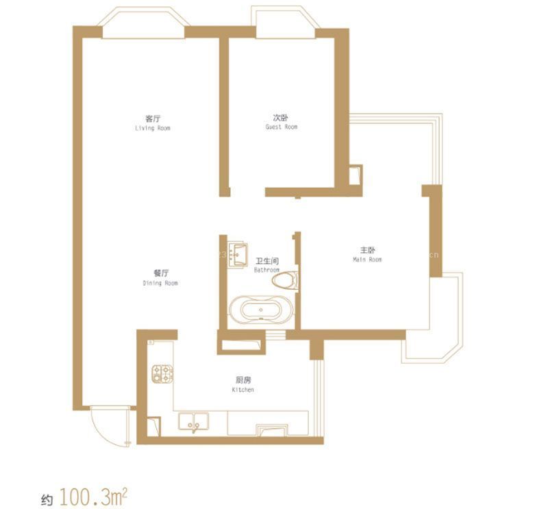 南京西路公馆户型图户型图 2室 面积:100.30m2