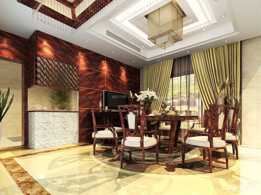 东南亚风格设计家庭餐厅室内吊顶图