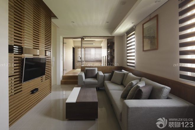 现代设计风格休闲区布置组合沙发背景墙装饰图