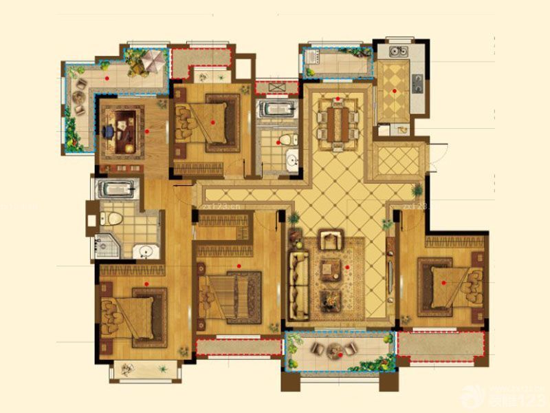 御山前户型图182平 5室2厅2卫1 面积:182.00m2