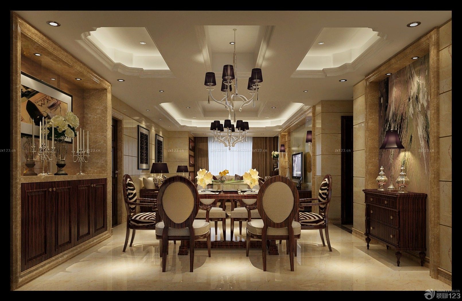 欧式家装设计效果图 豪华别墅 家庭餐厅 餐桌餐椅