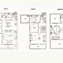 田园东方C南户型 面积约为：230 平4室2厅3卫1厨