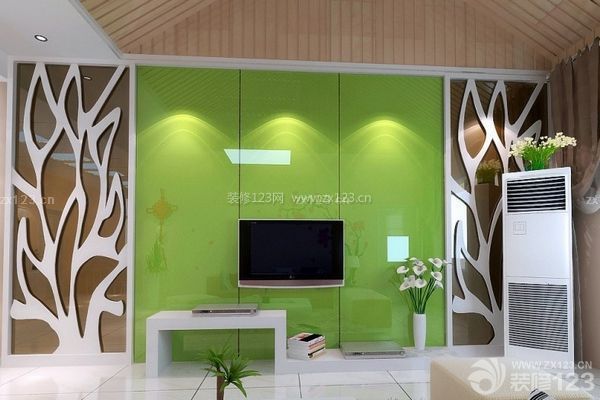 客厅电视背景墙造型一、拥有亮丽色彩和几何造型