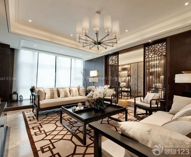 新中式风格时尚客厅室内吊顶艺术灯具图
