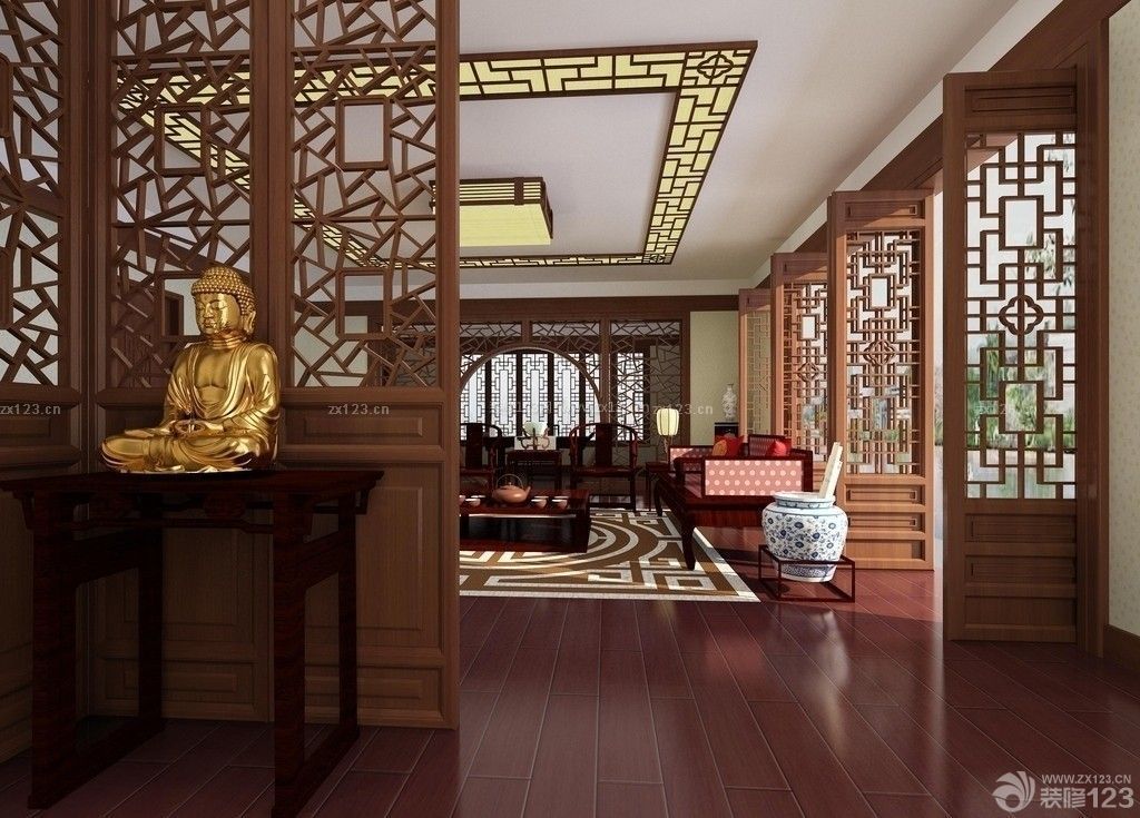 中式风格别墅客厅装修设计效果图片