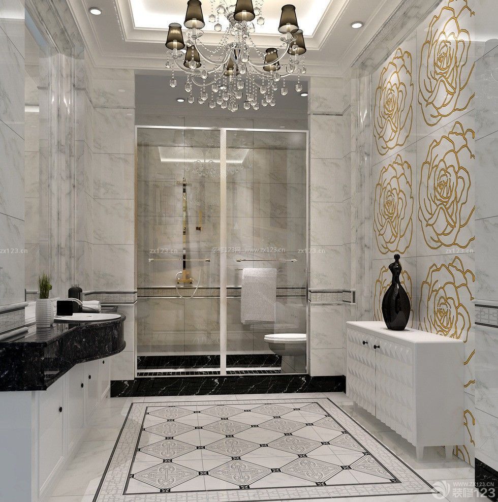 现代欧式风格卫生间瓷砖拼花装饰图片设计