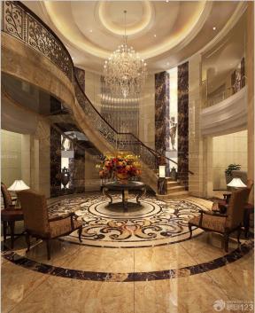 经典欧式风格别墅客厅地面瓷砖拼花设计效果图