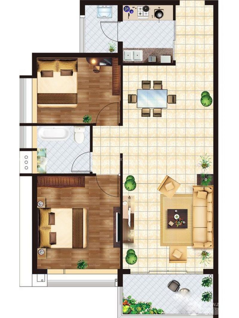 天美小岛户型图7-8栋04单元88平 面积:87.71m2