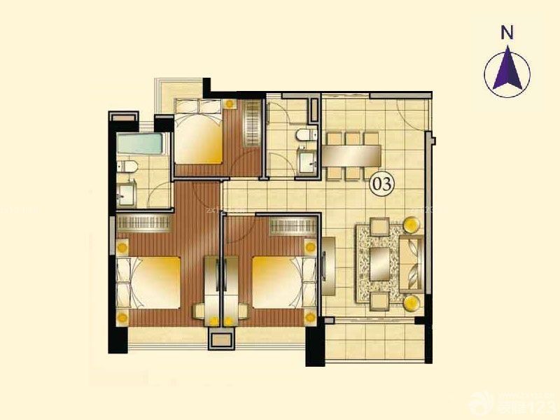 合景天峻户型图A3栋03户型 3室 面积:90.00m2