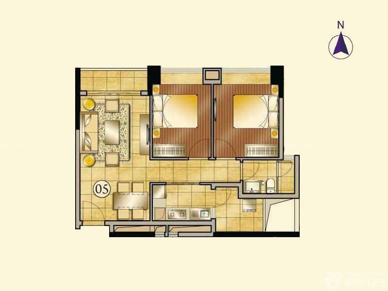 合景天峻户型图A3栋05户型 2室 面积:73.00m2