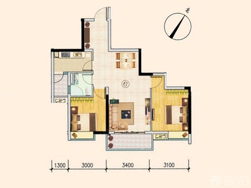 水韵翔庭户型图A栋06户型图 2室 面积:75.30m2