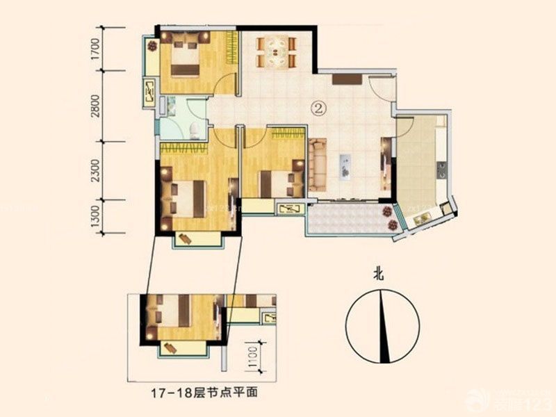 水韵翔庭户型图A栋02户型图 3室 面积:88.63m2