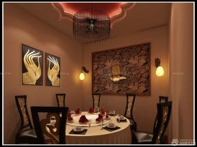 东南亚风格设计 时尚餐厅 圆餐桌 背景墙装饰