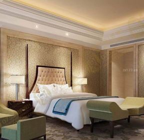 舒适的酒店房间床头背景墙花纹壁纸图-每日推荐