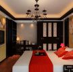 新中式风格卧室颜色搭配双人床背景墙壁纸图