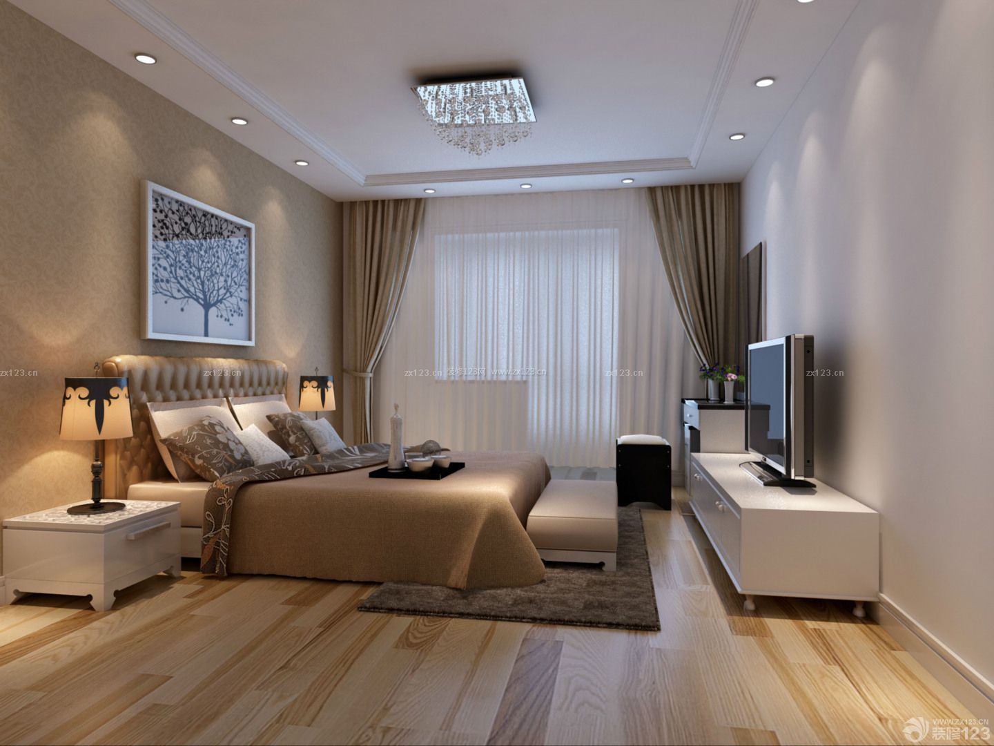 现代设计风格 大卧室 浅褐色木地板