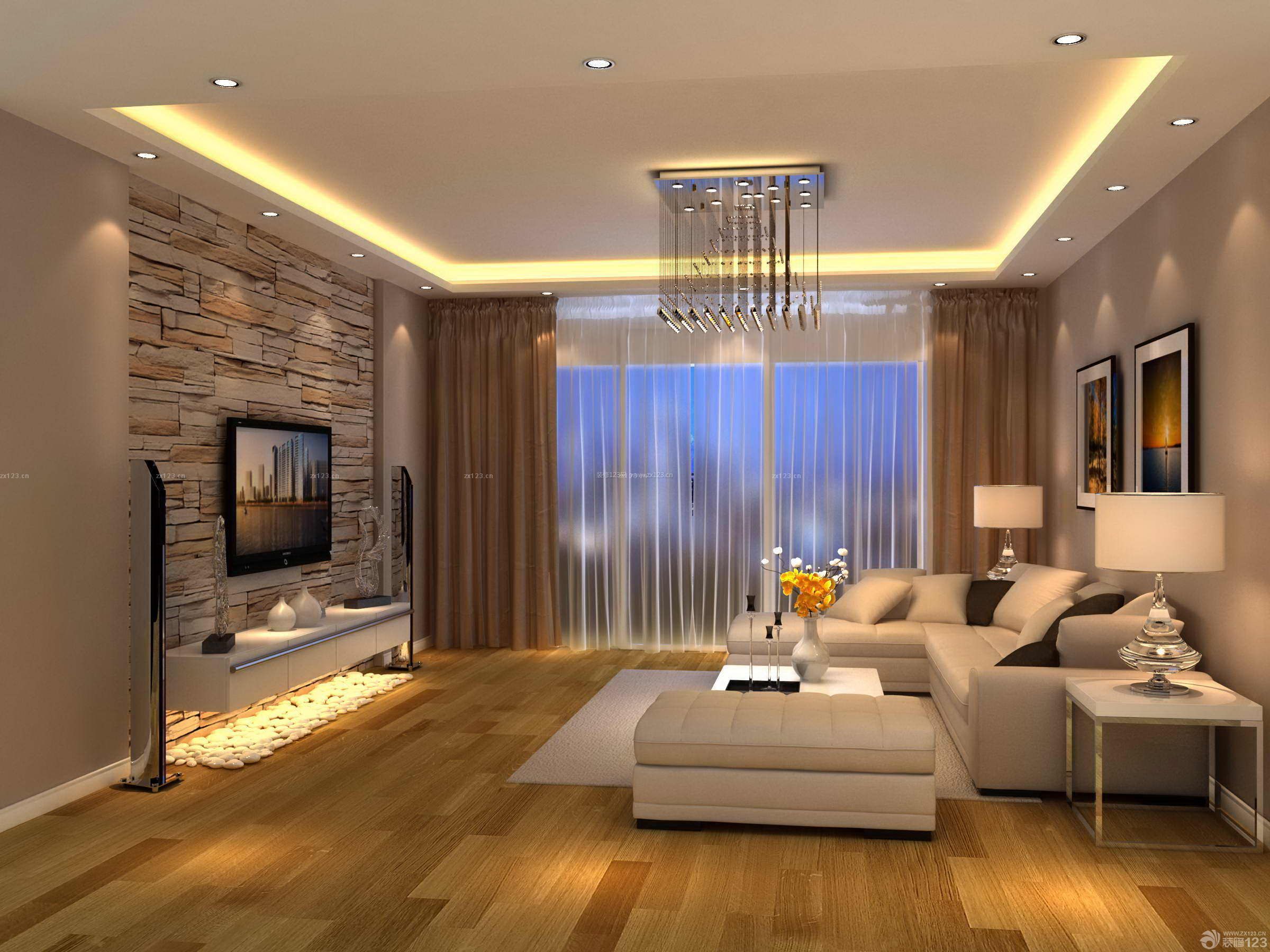 现代设计风格 四室两厅 大客厅 浅褐色木地板