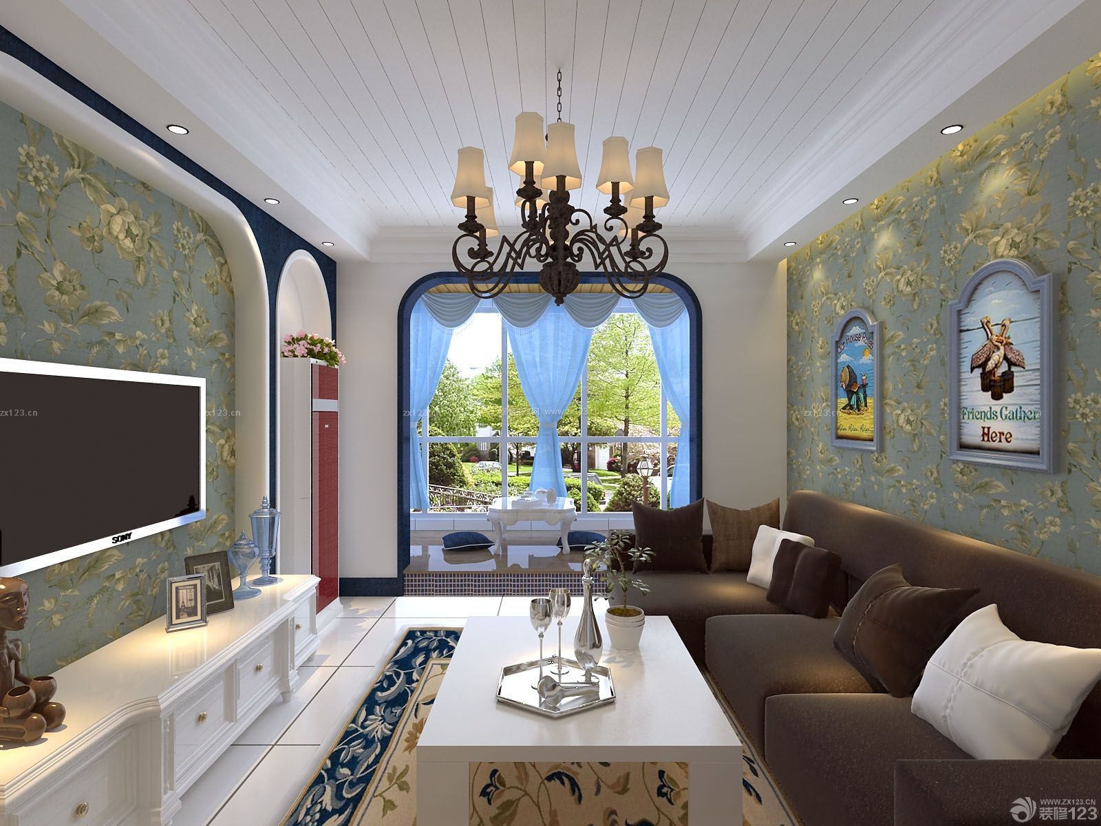 地中海风格贴图时尚客厅转角沙发图
