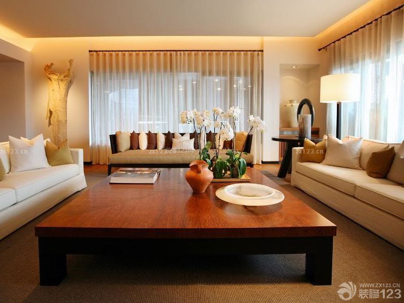 现代设计风格三室两厅客厅装修设计木质茶几图