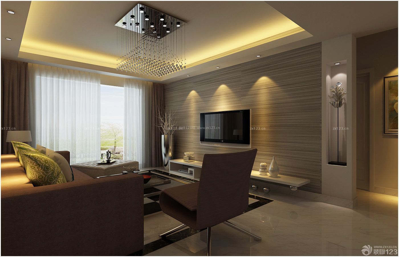 现代设计风格 时尚客厅 两室一厅 电视背景墙