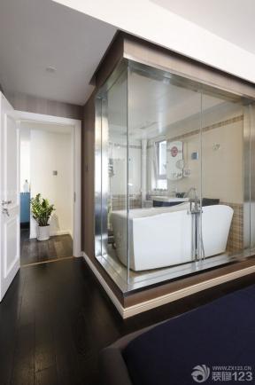 混搭风格室内浴室钢化玻璃隔断实景图