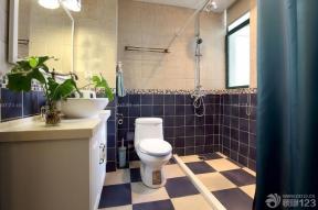 美式地中海混搭风格 卫生间淋浴房效果图 隔断帘 墙砖墙面 