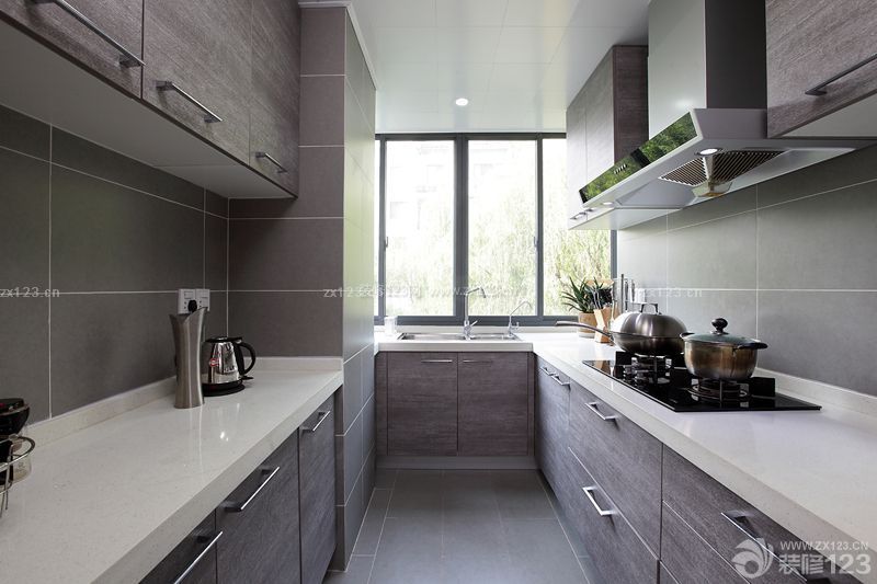 100平米现代风格小厨房咖啡色橱柜实景图