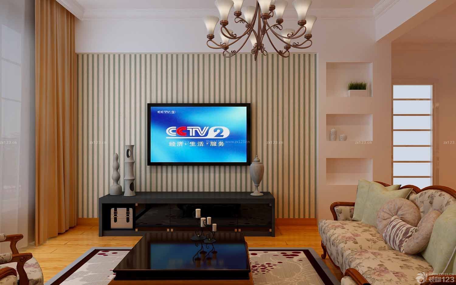 简单欧式风格家庭电视背景墙装修案例