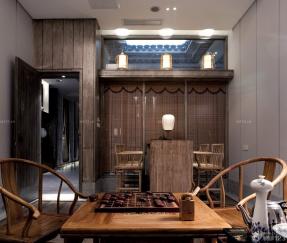 中式风格家庭休闲区木饰面板实景图