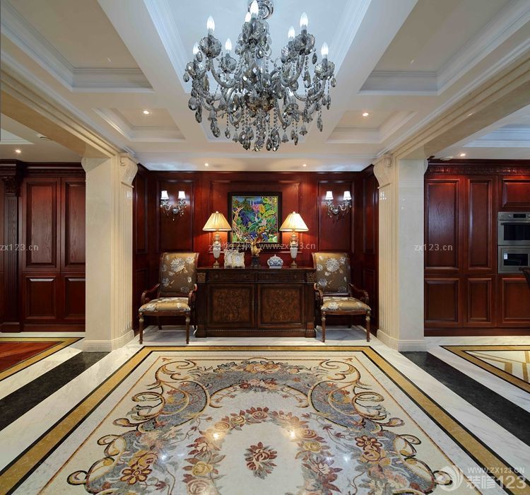 110平方美式古典风格走廊瓷砖装修效果图