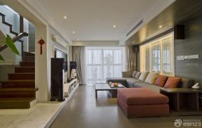 120平米房子 中式风格设计 客厅简单 多人沙发 