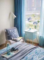 80平米简约风格卧室蓝色窗帘实景图
