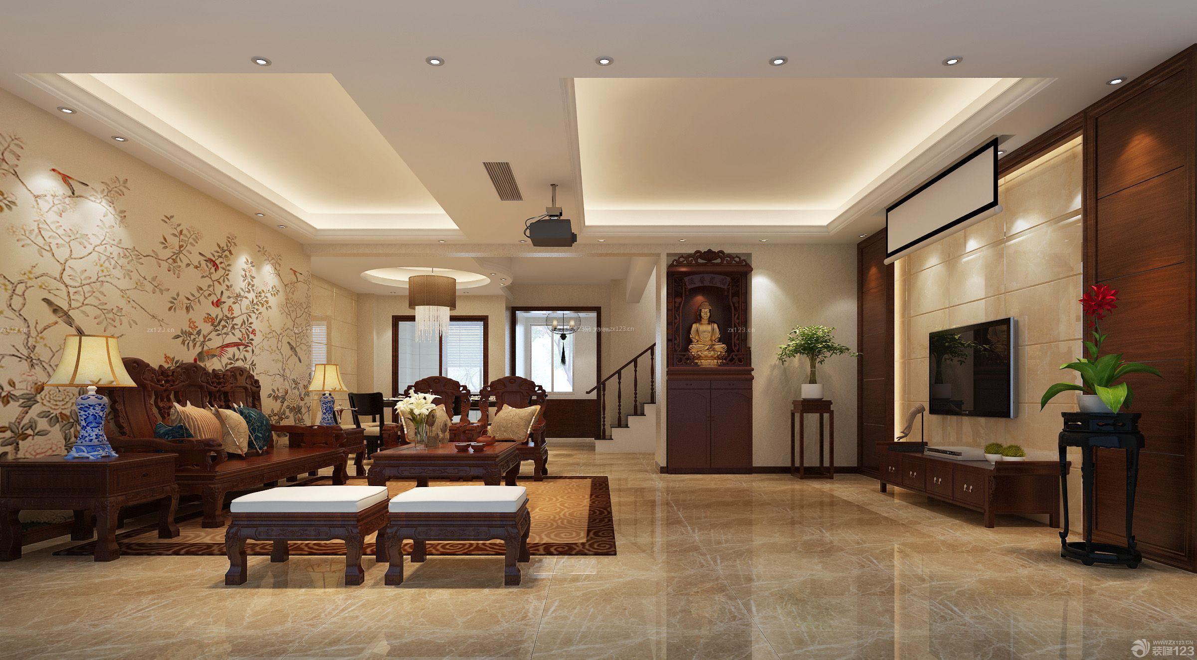 中式客厅木质沙发设计图片