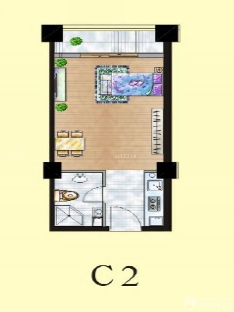 汉北轻轨1号户型图2号楼C2户型 面积:41.00m2