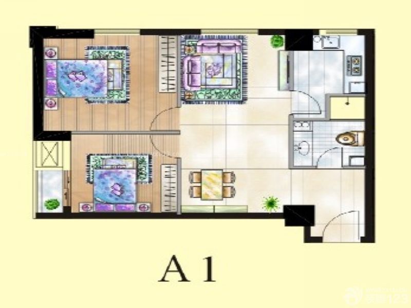 汉北轻轨1号户型图2号楼A1户型 面积:74.00m2