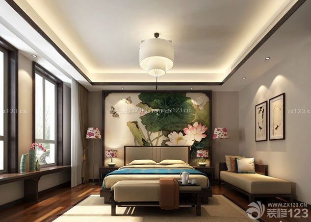 中式风格卧室床头背景墙设计图