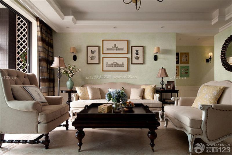 现代美式客厅沙发背景墙设计图