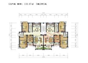 120平米花園洋房聯(lián)排別墅戶型圖