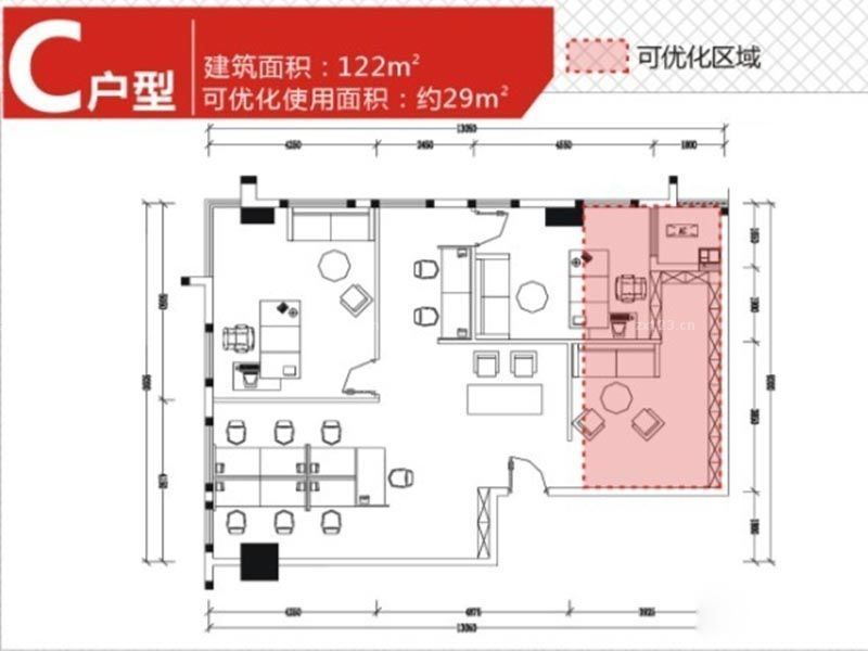 万安SOHO国际户型图3、4号楼C户 面积:122.00m2