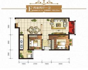 100平米兩房兩廳戶型圖欣賞