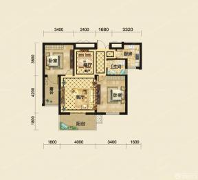 95平房屋两室一厅两卫户型图