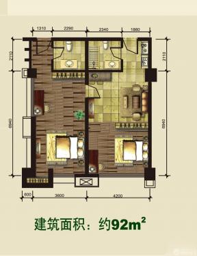 90平米兩室一廳兩衛(wèi)戶型圖