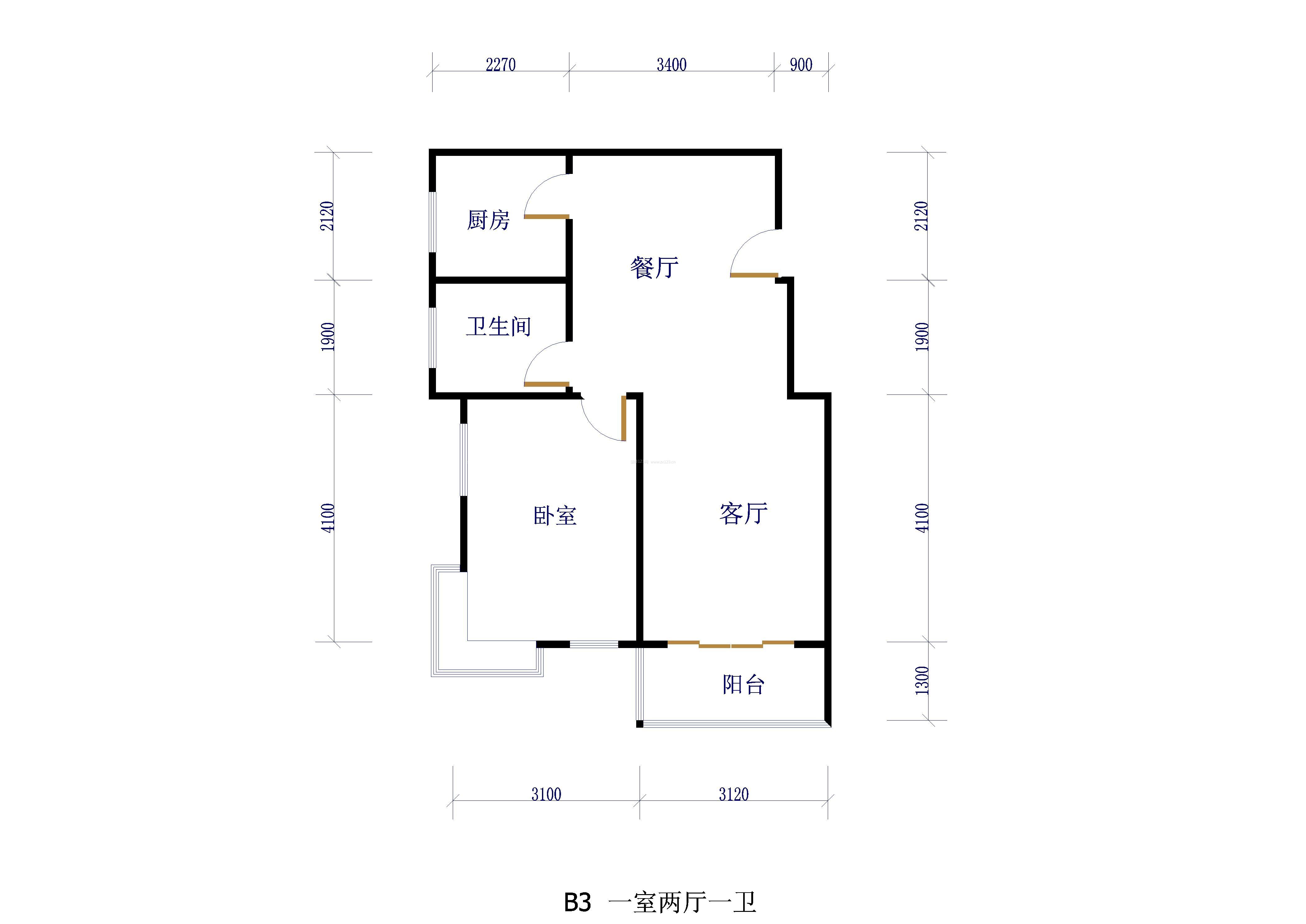 单身公寓户型图 一室两厅平面设计图