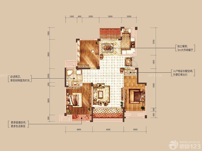 動(dòng)感十足三室兩廳最佳戶型圖