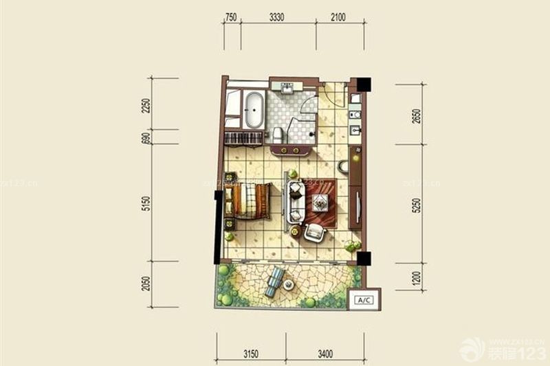 家装效果图 户型图 柔美温馨一室一厅公寓户型图 提供者:   ←