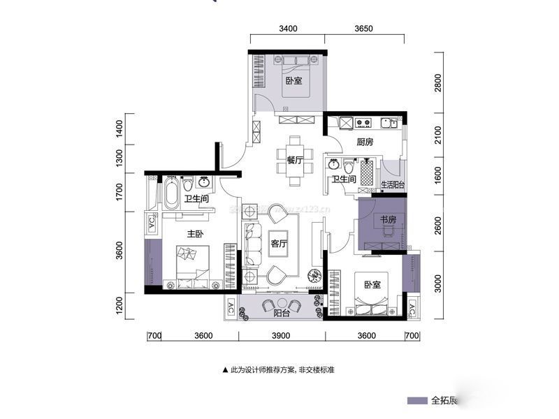 創(chuàng)意四室兩廳雙衛(wèi)戶型圖