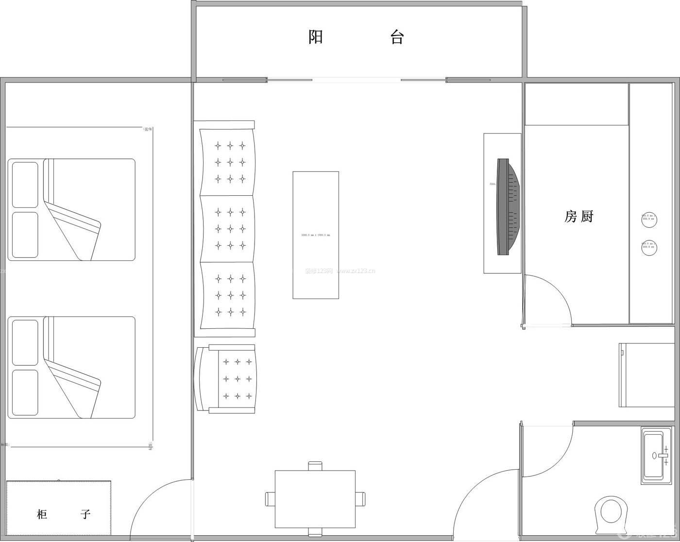 溫馨56平方一室一廳平面圖